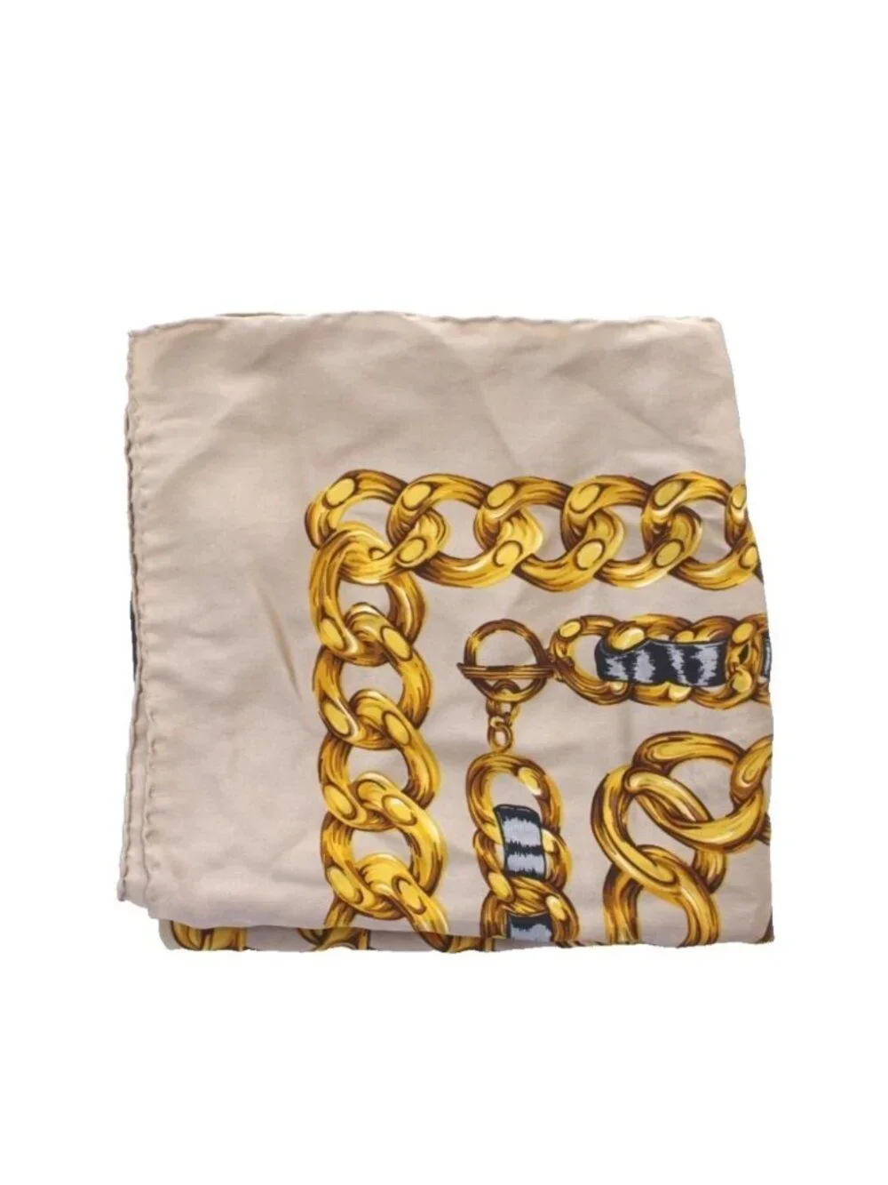 Chanel Large Scarf Shawl CC Logo Chain All Over Print Beige Yellow Black